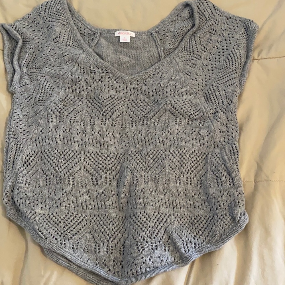 xhilaration grey crochet vneck shirt